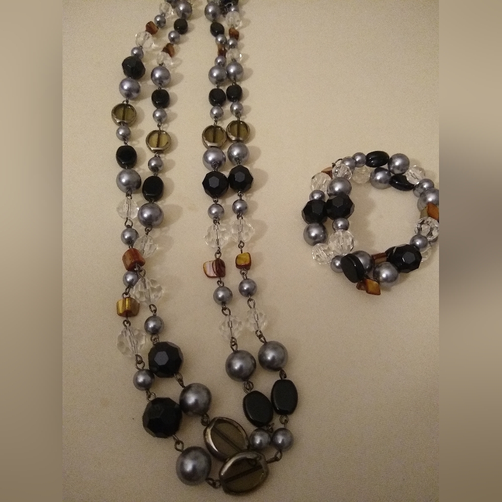 Mix It up Retired Primer Designs Necklace +Matching Bracelet/MOP/ Glass 6"